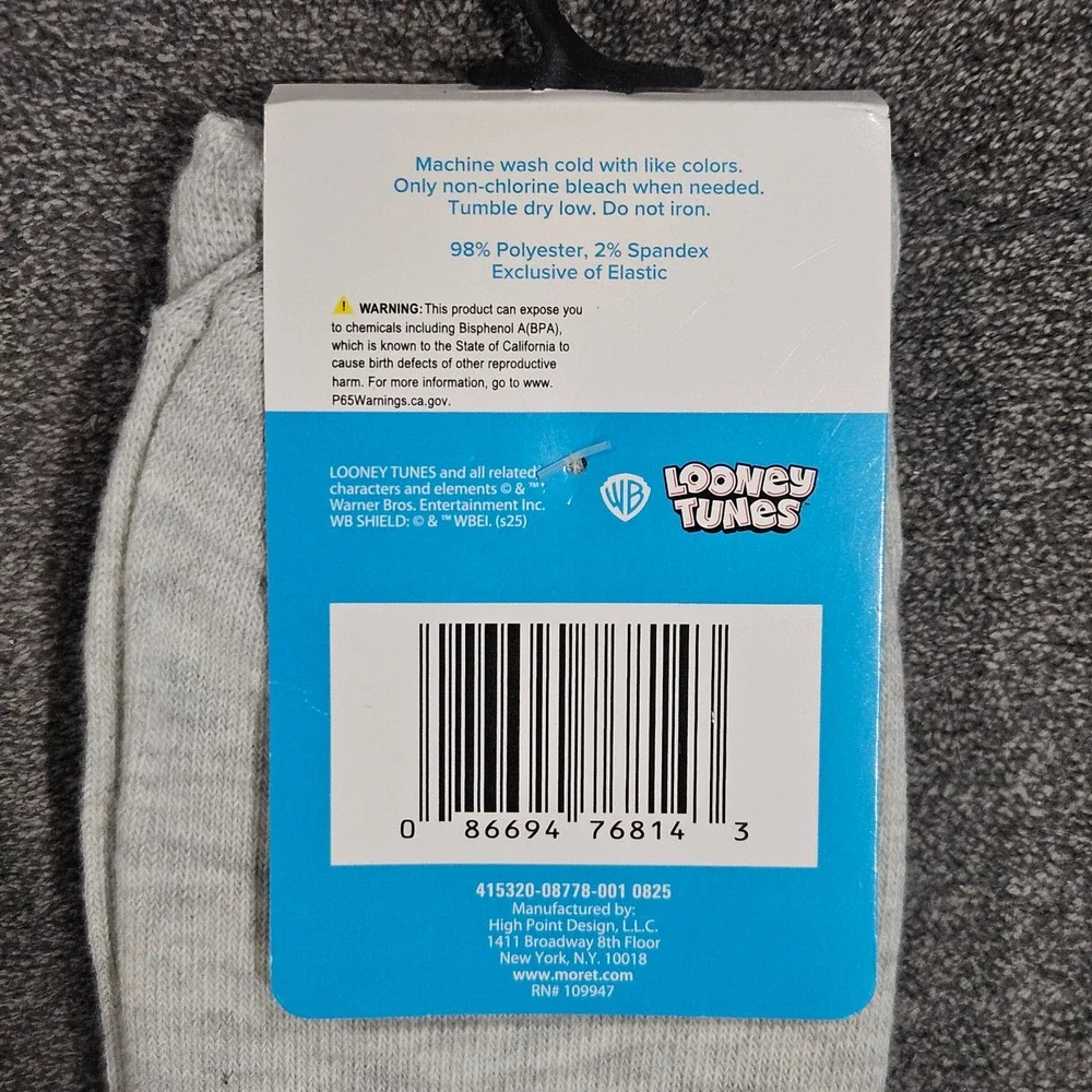 Looney Tunes Sylvester the Cat Take It Easy Gray Crew Socks Shoe‎ Size 6.5-12